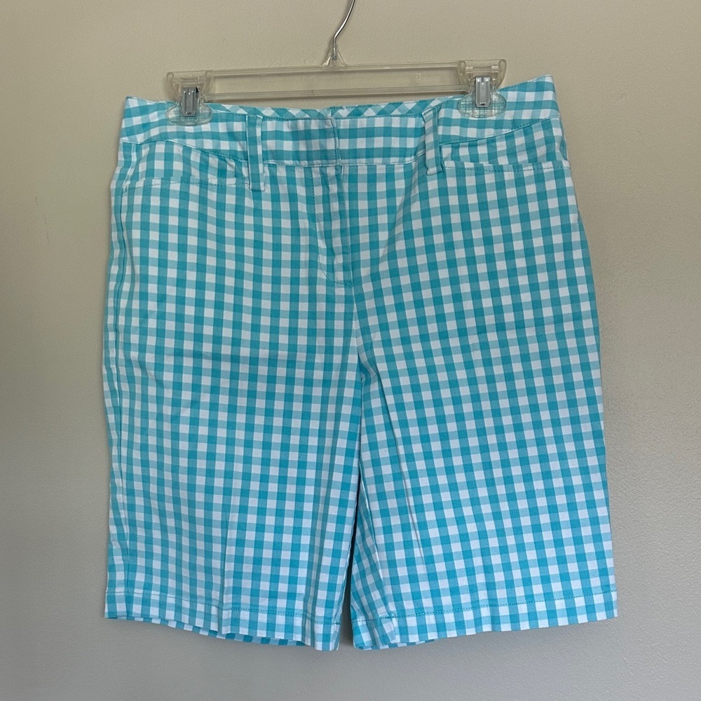 Lands' End Teal and White Checkered Shorts
